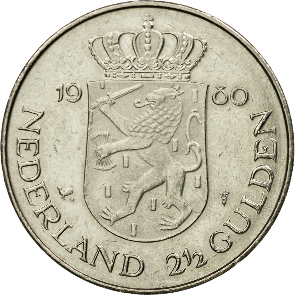 Moneda, Países Bajos, Beatrix, 2-1/2 Gulden, 1980, MBC, Níquel, KM:201