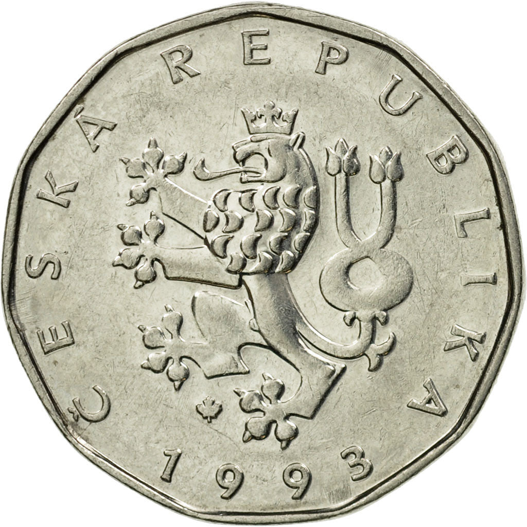 Moneta, Czechy, 2 Koruny, 1993, EF(40-45), Nickel platerowany stalą, KM:9