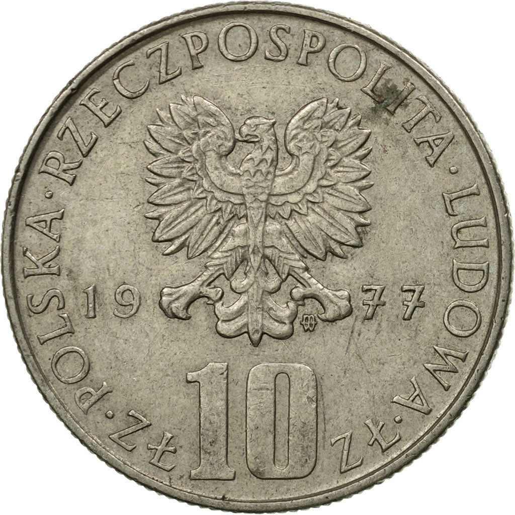 Moneda, Polonia, 10 Zlotych, 1977, Warsaw, MBC, Cobre - níquel, KM:73