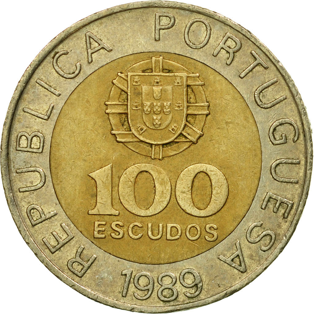 Coin, Portugal, 100 Escudos, 1989, EF(40-45), Bi-Metallic, KM:645.1