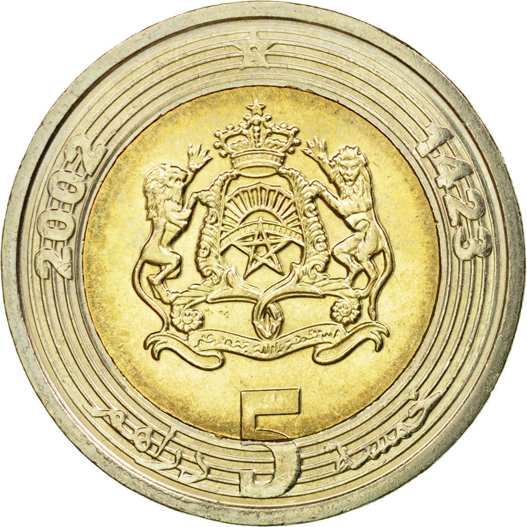 Moneda, Marruecos, Mohammed VI, 5 Dirhams, 2002, EBC, Bimetálico, KM:109