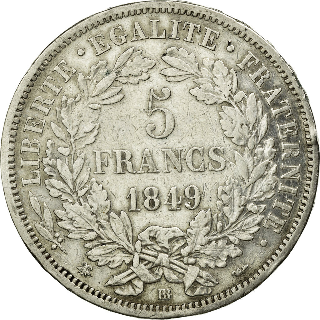 Monnaie, France, Cérès, 5 Francs, 1849, Strasbourg, TTB, Argent, KM:761.2