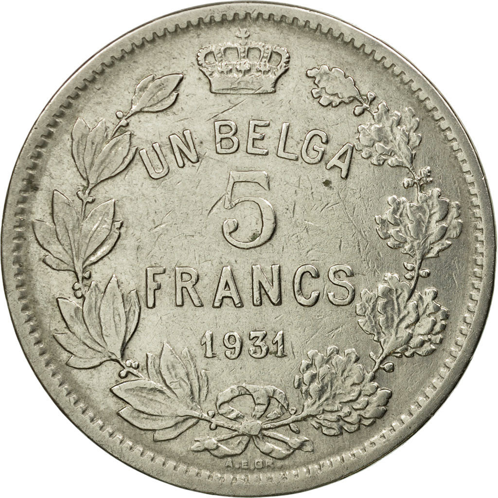 Coin, Belgium, 5 Francs, 5 Frank, 1931, EF(40-45), Nickel, KM:97.1
