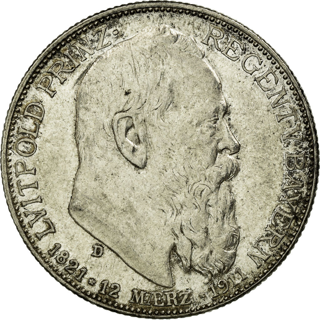 Coin, German States, BAVARIA, Otto, 2 Mark, 1911, Munich, AU(55-58), Silver