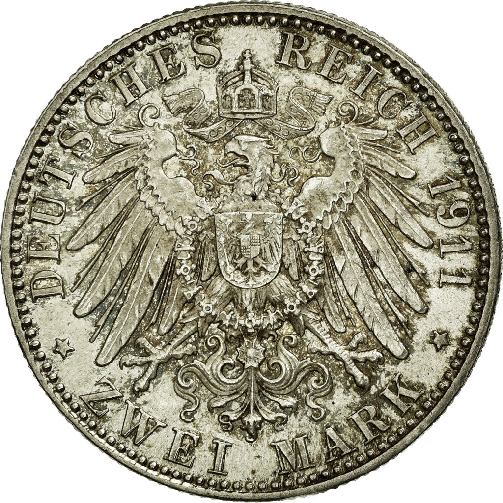 Coin, German States, BAVARIA, Otto, 2 Mark, 1911, Munich, AU(55-58), Silver