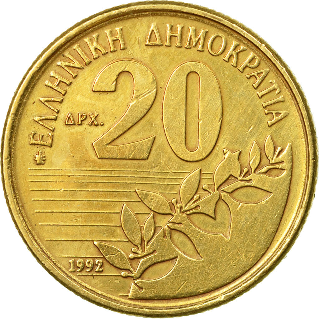 Moneta, Grecia, 20 Drachmes, 1992, MB+, Alluminio-bronzo, KM:154