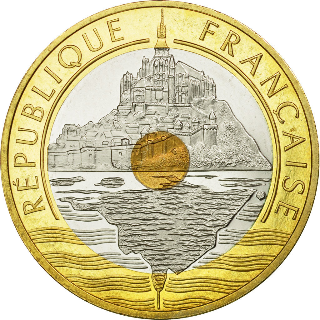 Moneta, Francia, Mont Saint Michel, 20 Francs, 2001, FDC, Tri-metallico