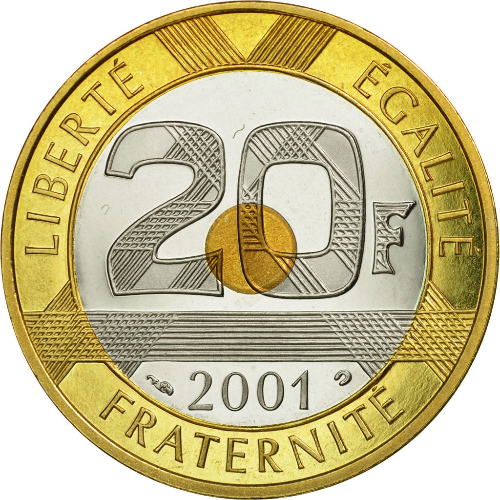 Moneta, Francia, Mont Saint Michel, 20 Francs, 2001, FDC, Tri-metallico