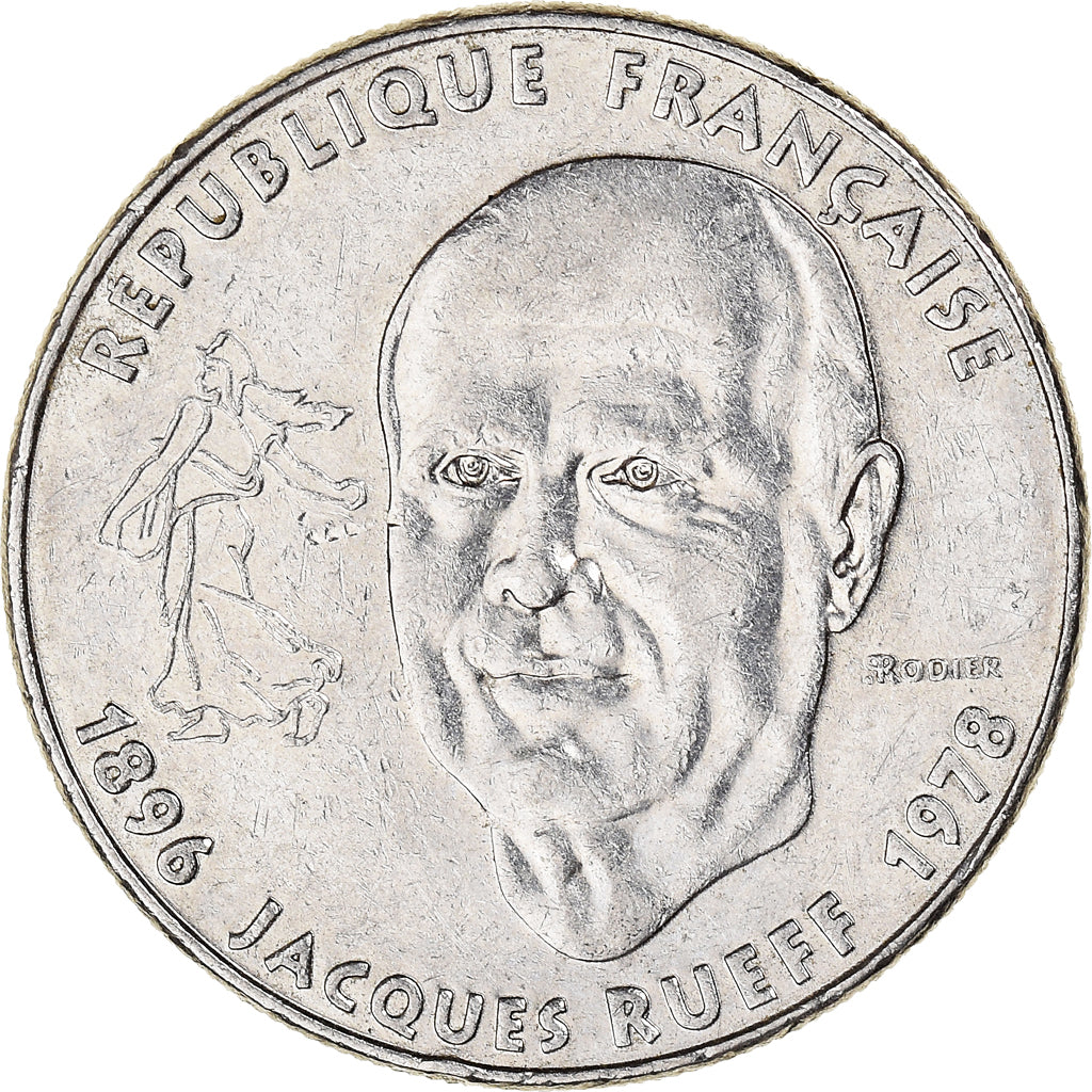 Coin, France, Jacques Rueff, Franc, 1996, Paris, AU(50-53), Nickel, KM:1160