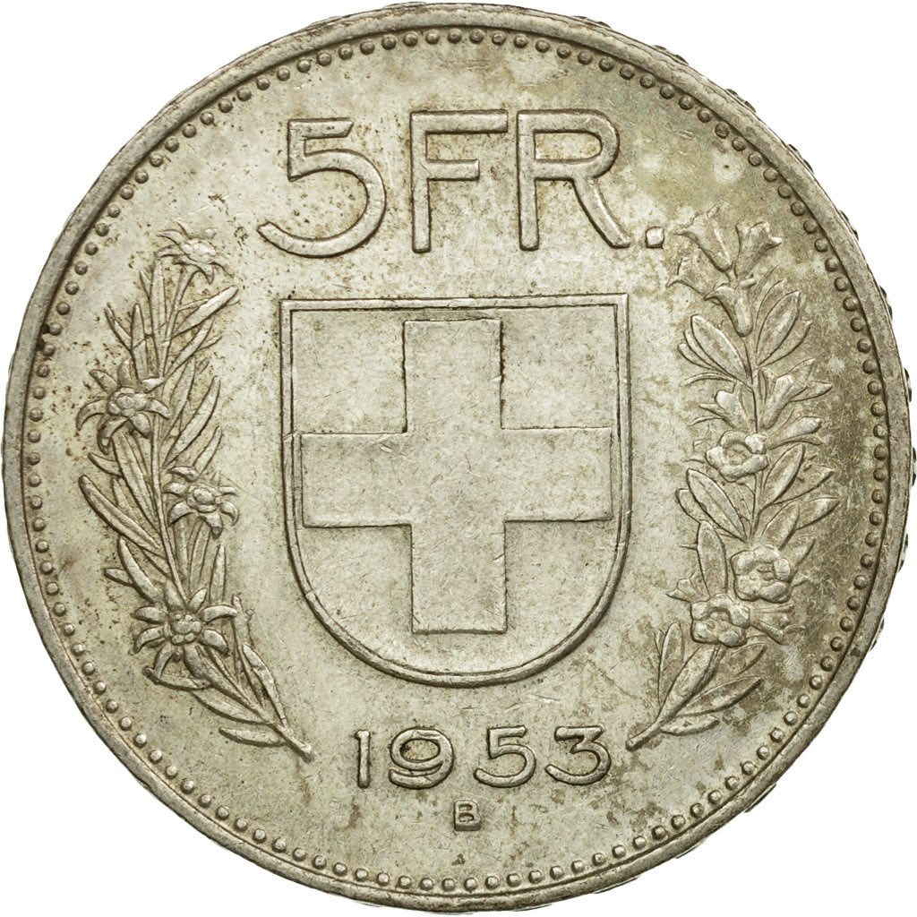 Coin, Switzerland, 5 Francs, 1953, Bern, EF(40-45), Silver, KM:40