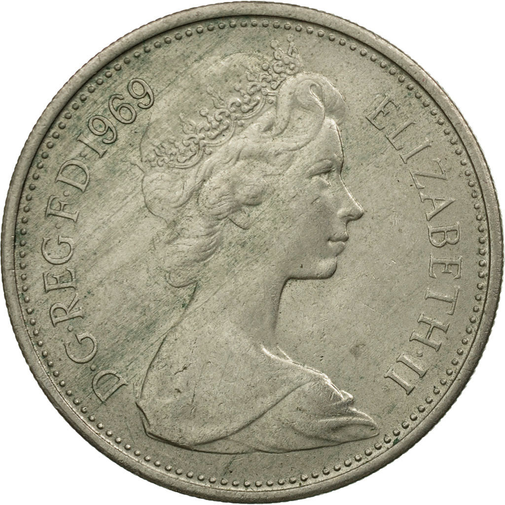 Moneda, Gran Bretaña, Elizabeth II, 5 New Pence, 1969, MBC, Cobre - níquel