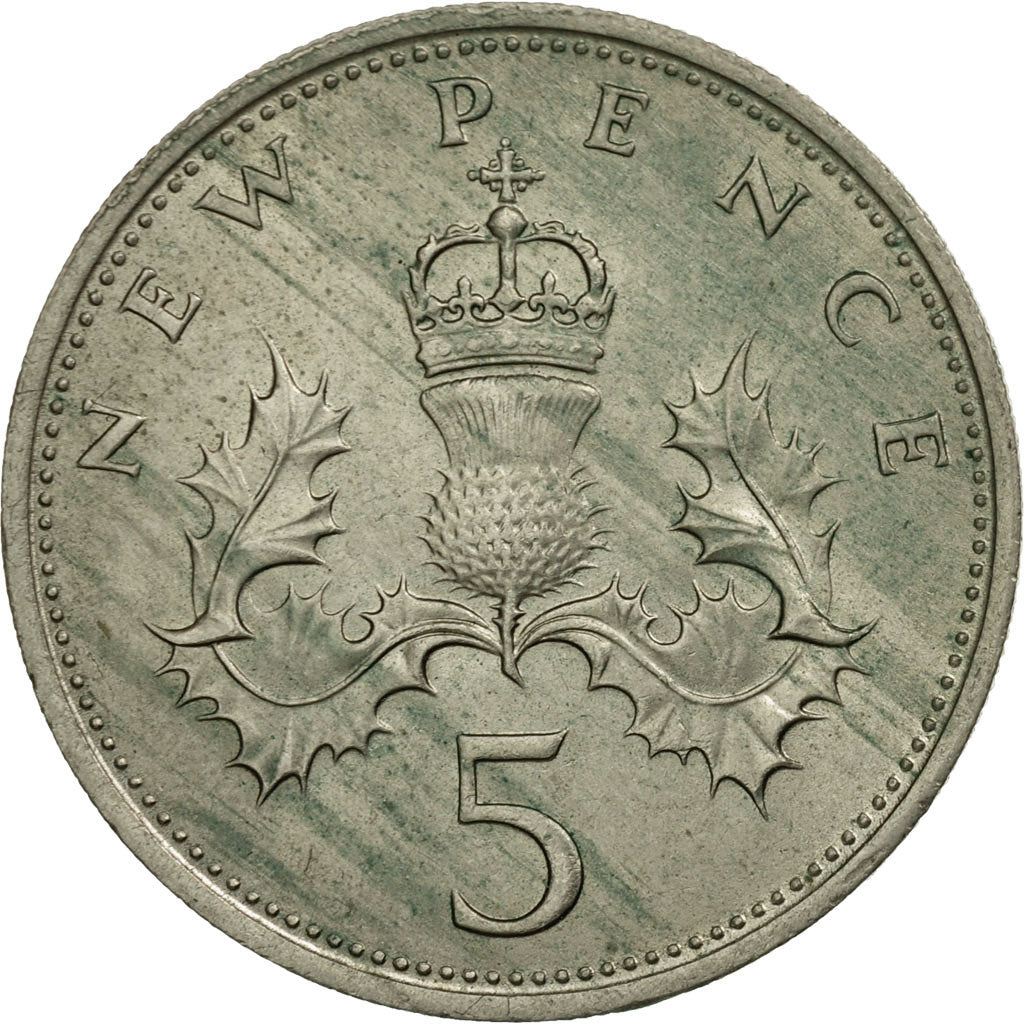 Moneda, Gran Bretaña, Elizabeth II, 5 New Pence, 1969, MBC, Cobre - níquel