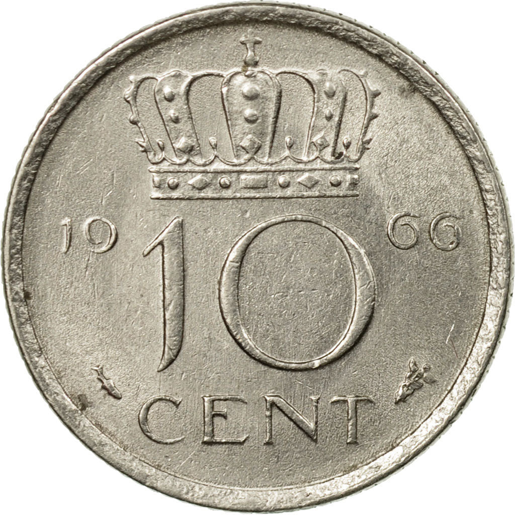 Coin, Netherlands, Juliana, 10 Cents, 1966, EF(40-45), Nickel, KM:182