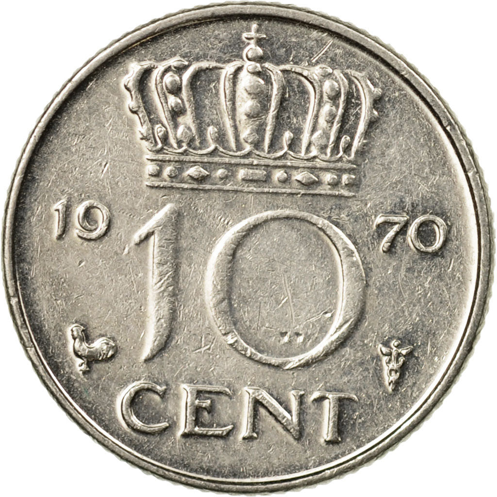 Coin, Netherlands, Juliana, 10 Cents, 1970, EF(40-45), Nickel, KM:182