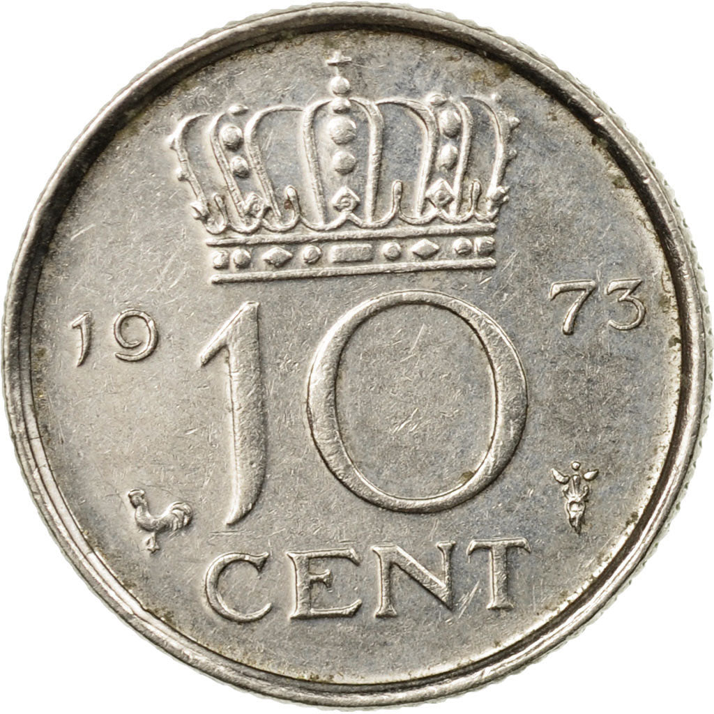 Coin, Netherlands, Juliana, 10 Cents, 1973, EF(40-45), Nickel, KM:182