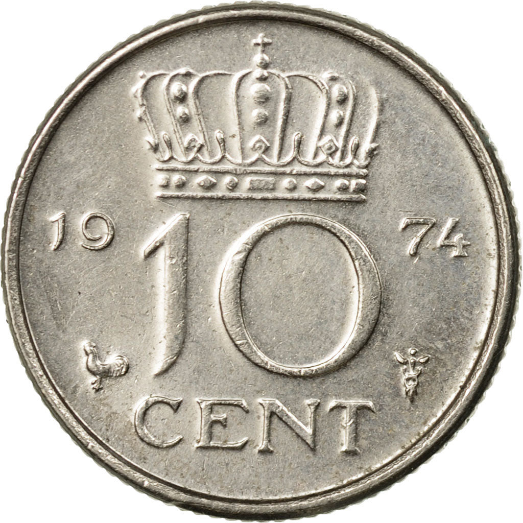 Coin, Netherlands, Juliana, 10 Cents, 1974, EF(40-45), Nickel, KM:182
