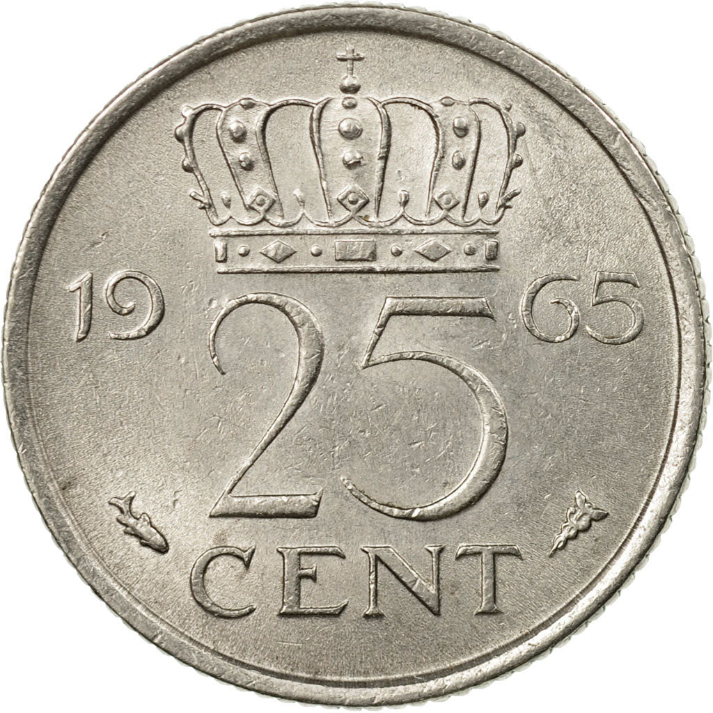 Coin, Netherlands, Juliana, 25 Cents, 1965, EF(40-45), Nickel, KM:183