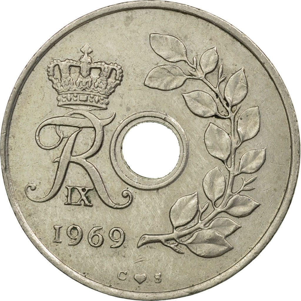 Moneta, Danimarca, Frederik IX, 25 Öre, 1969, Copenhagen, BB, Rame-nichel