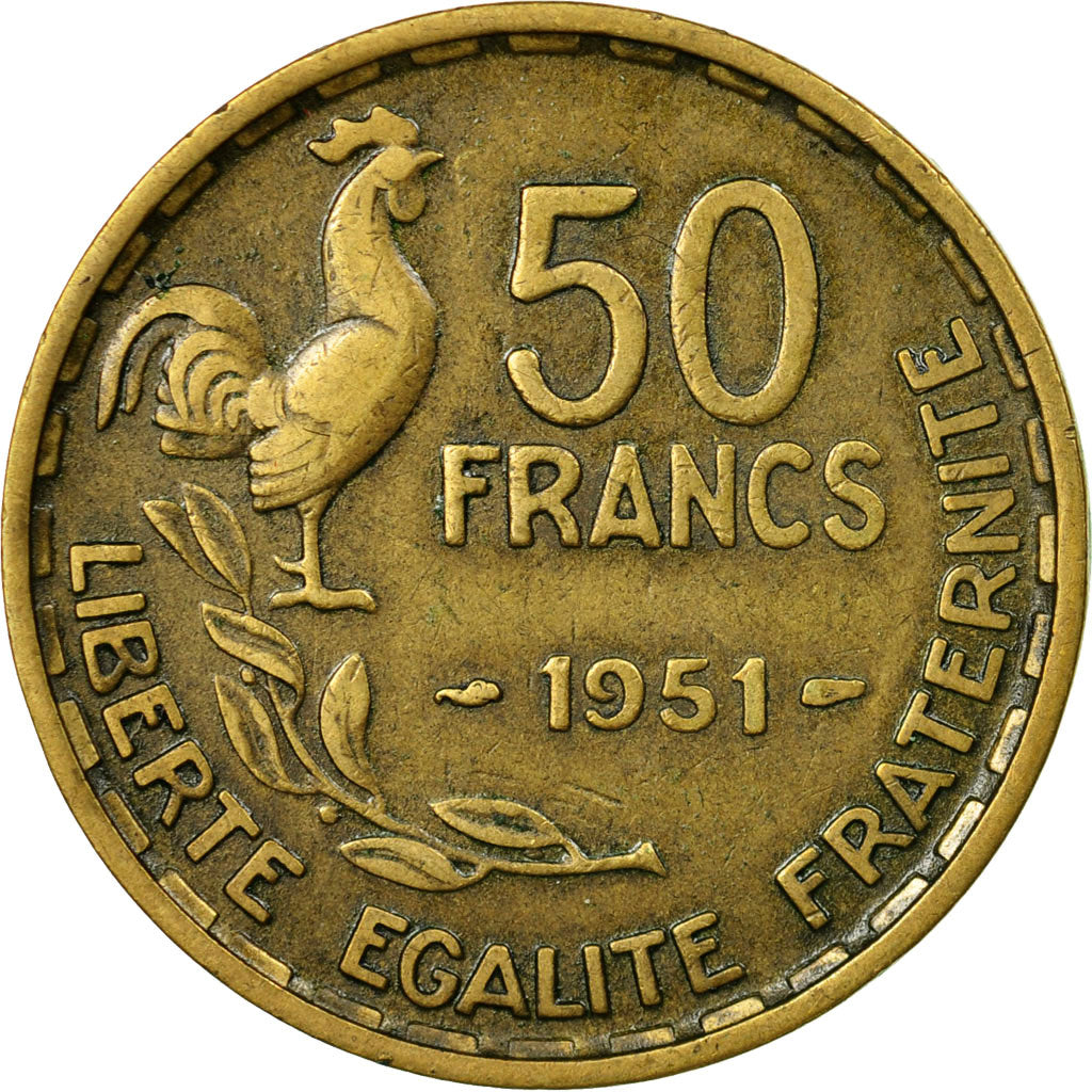Moneta, Francja, Guiraud, 50 Francs, 1951, Paris, EF(40-45), Aluminium-Brąz