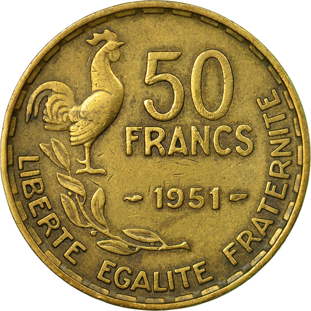 Moneta, Francia, Guiraud, 50 Francs, 1951, Paris, MB+, Alluminio-bronzo