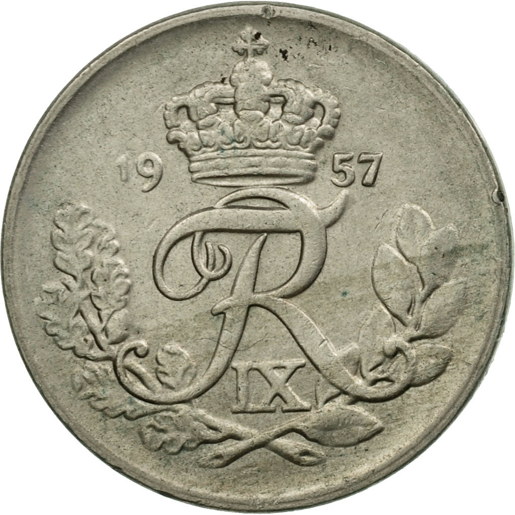 Munten, Denemarken, Frederik IX, 10 Öre, 1957, Copenhagen, ZF, Copper-nickel