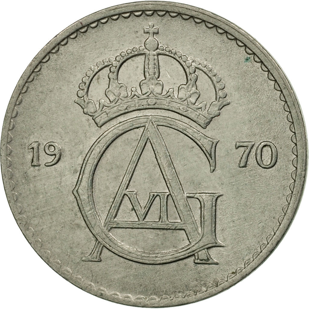 Coin, Sweden, Gustaf VI, 25 Öre, 1970, EF(40-45), Copper-nickel, KM:836