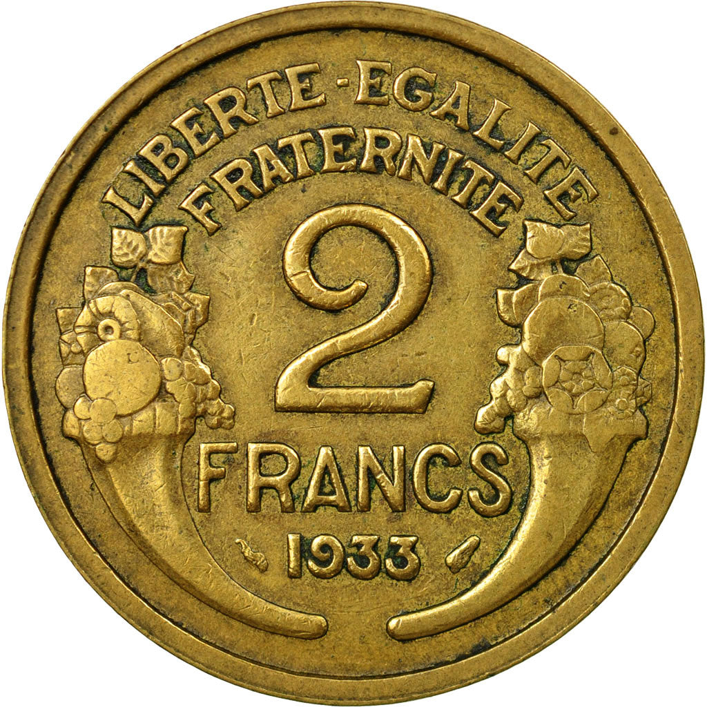 Moneta, Francja, Morlon, 2 Francs, 1933, EF(40-45), Aluminium-Brąz, KM:886