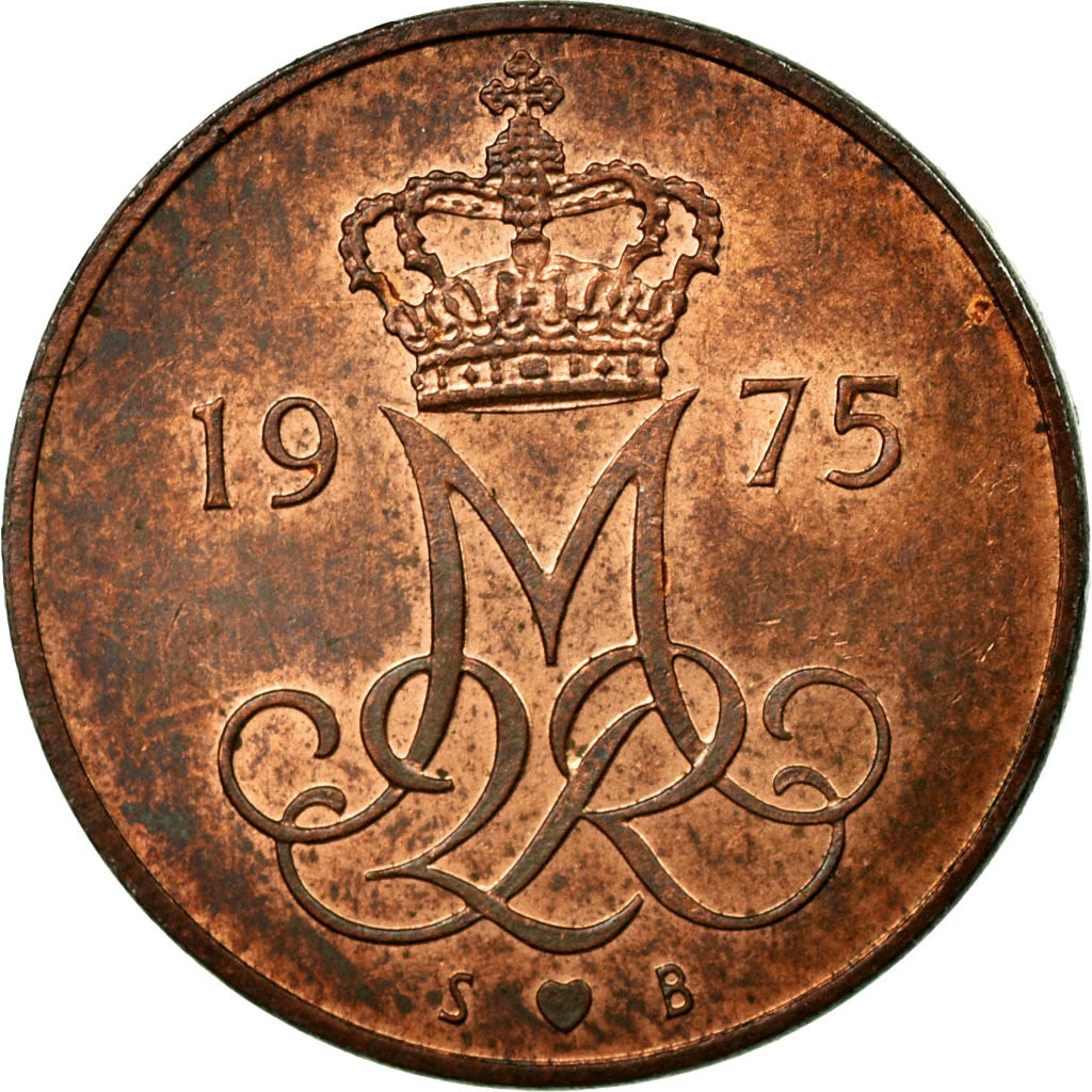 Coin, Denmark, Margrethe II, 5 Öre, 1975, Copenhagen, EF(40-45), Copper Clad