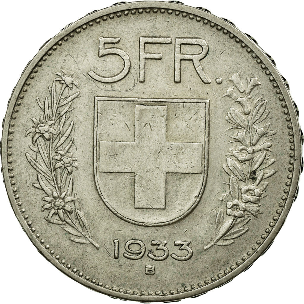 Coin, Switzerland, 5 Francs, 1933, Bern, EF(40-45), Silver, KM:40