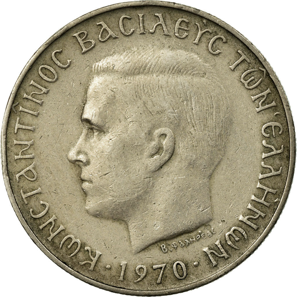 Moneta, Grecia, Constantine II, 2 Drachmai, 1970, BB, Rame-nichel, KM:90