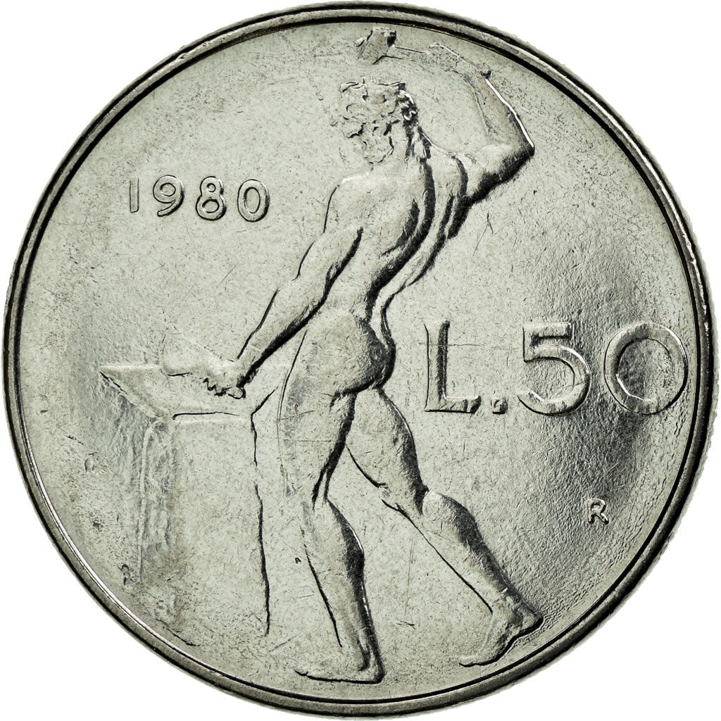 Münze, Italien, 50 Lire, 1980, Rome, SS+, Stainless Steel, KM:95.1