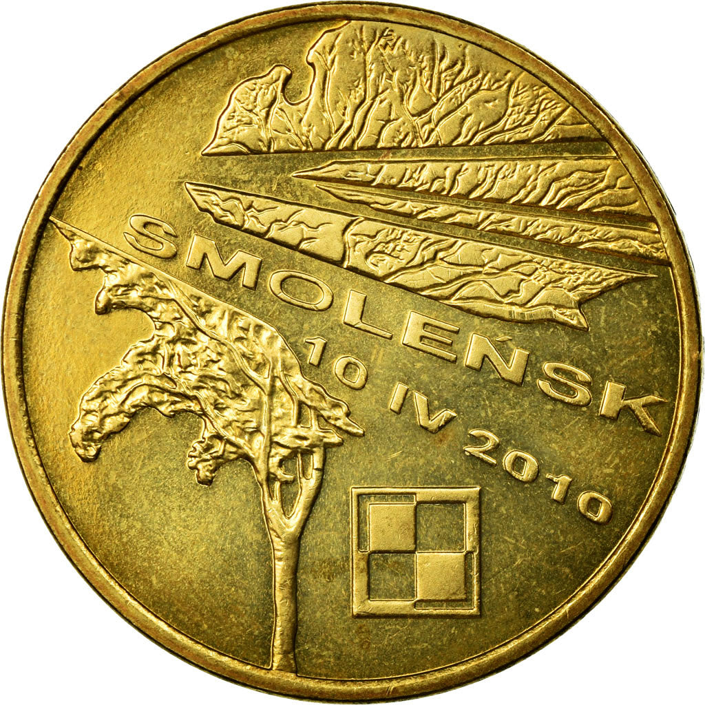 Coin, Poland, Smolensk plane crash, 2 Zlote, 2011, Warsaw, EF(40-45), Brass