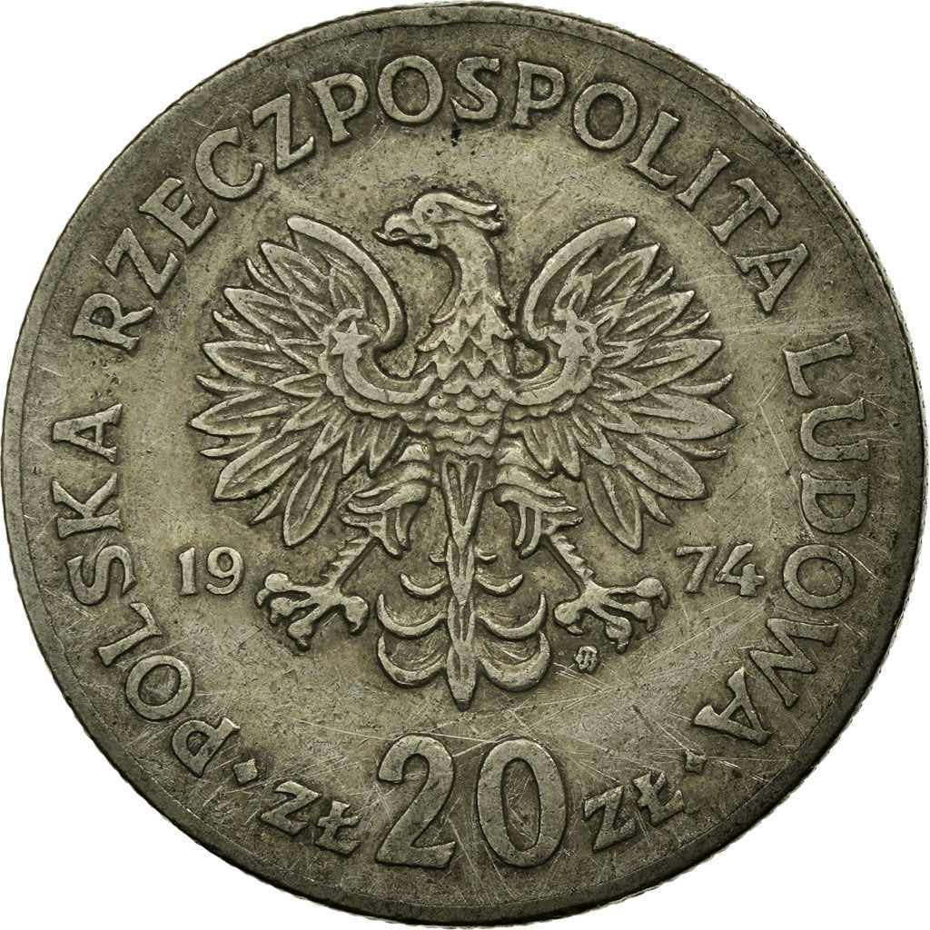 Münze, Polen, 20 Zlotych, 1974, Warsaw, S+, Copper-nickel, KM:69