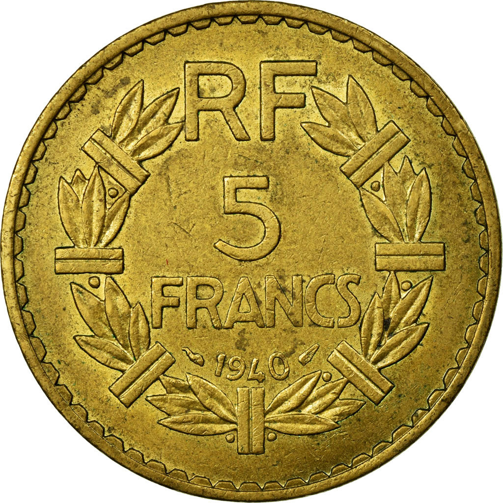 Moneda, Francia, Lavrillier, 5 Francs, 1940, MBC, Aluminio - bronce, KM:888a.1