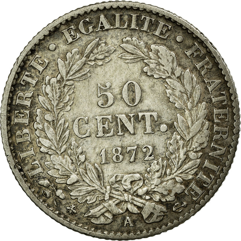 Coin, France, Cérès, 50 Centimes, 1872, Paris, EF(40-45), Silver, Gadoury:419a