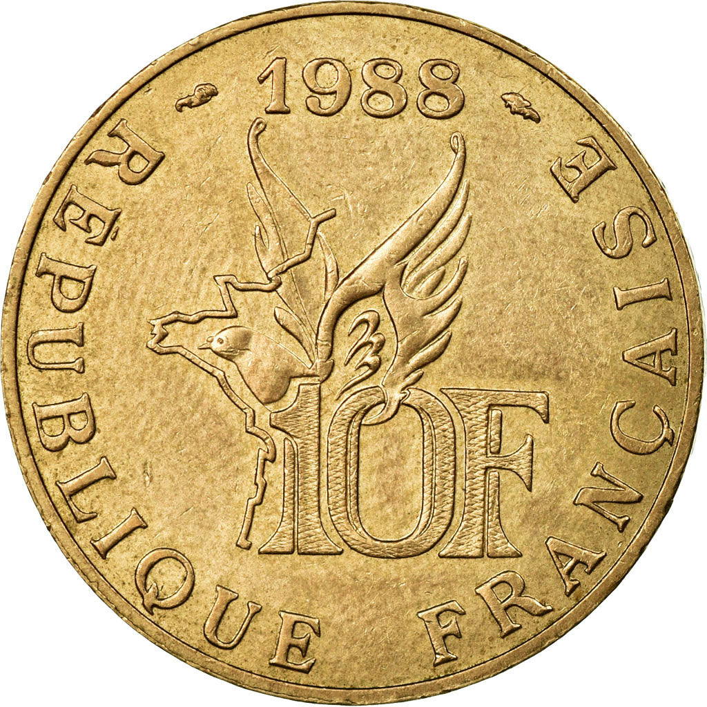 Coin, France, Roland Garros, 10 Francs, 1988, EF(40-45), Aluminum-Bronze