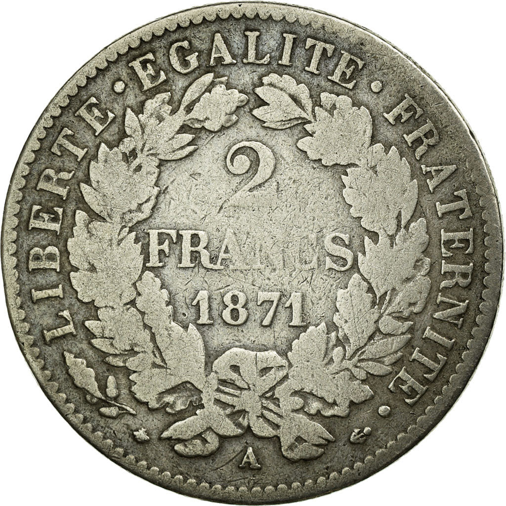 Monnaie, France, Cérès, 2 Francs, 1871, Paris, TB, Argent, Gadoury:530