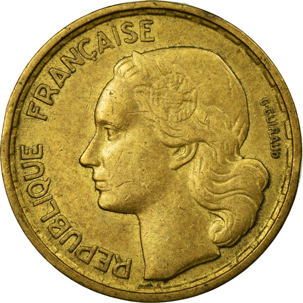 Moneda, Francia, Guiraud, 10 Francs, 1958, Paris, MBC, Aluminio - bronce
