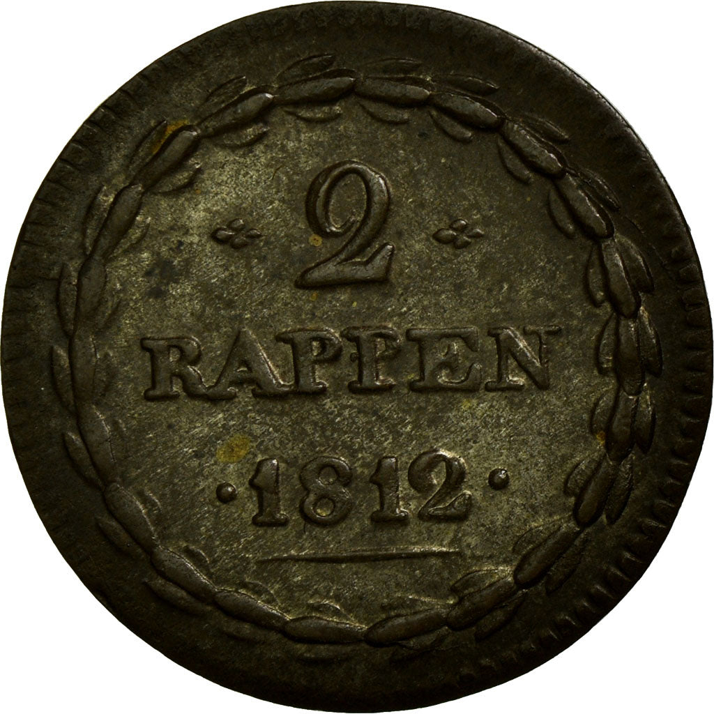 Coin, SWISS CANTONS, AARGAU, 2 Rappen, 1812, AU(55-58), Billon, KM:11