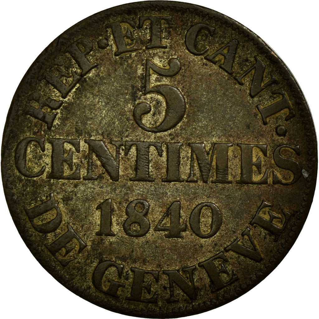 Coin, SWISS CANTONS, GENEVA, 5 Centimes, 1840, AU(55-58), Billon, KM:131