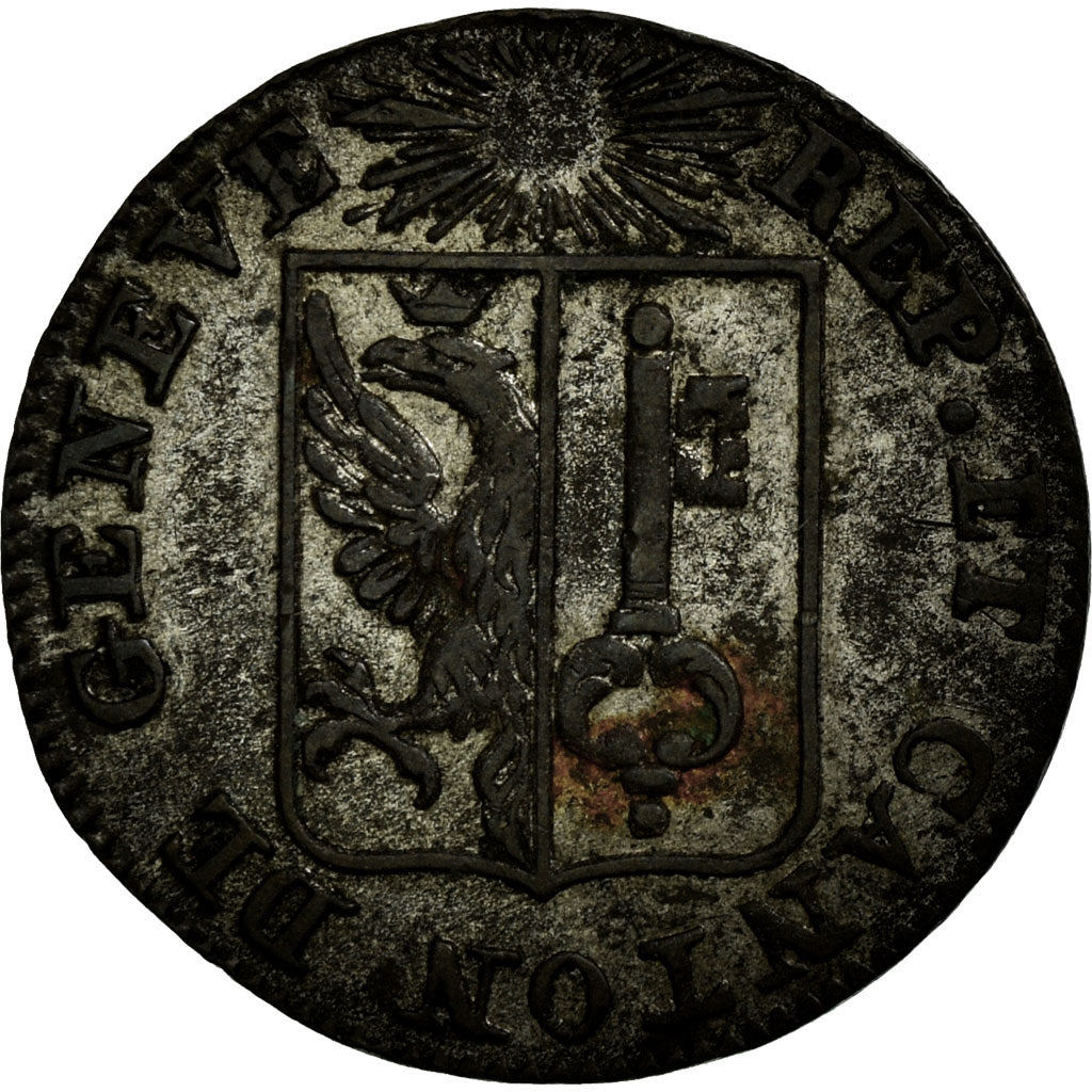 Coin, SWISS CANTONS, GENEVA, Sol, 1825, AU(55-58), Billon, KM:120