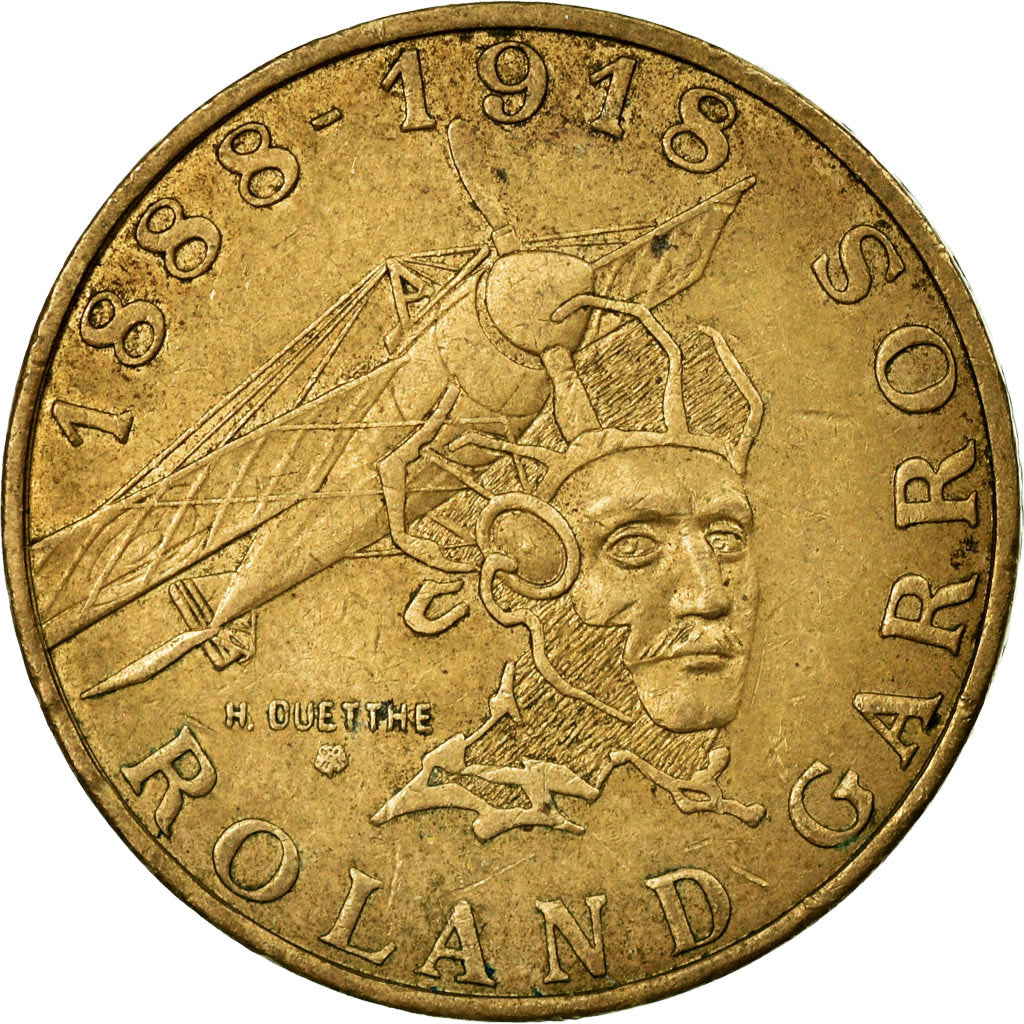 Moneta, Francia, Roland Garros, 10 Francs, 1988, Paris, MB+, Alluminio-bronzo