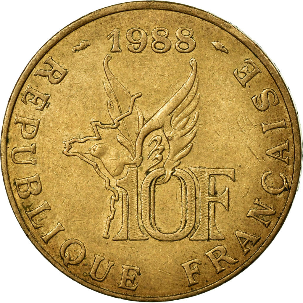 Moneta, Francia, Roland Garros, 10 Francs, 1988, Paris, MB+, Alluminio-bronzo