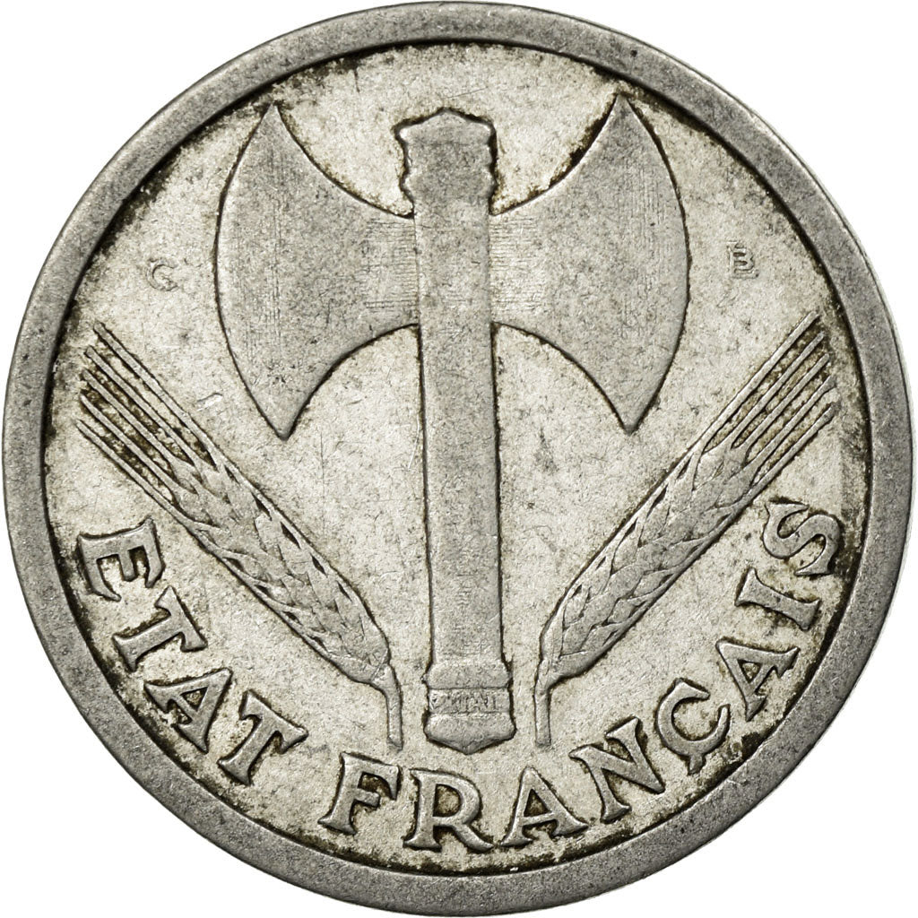 Moneda, Francia, Bazor, 2 Francs, 1944, Castelsarrasin, BC+, Aluminio, KM:904.3