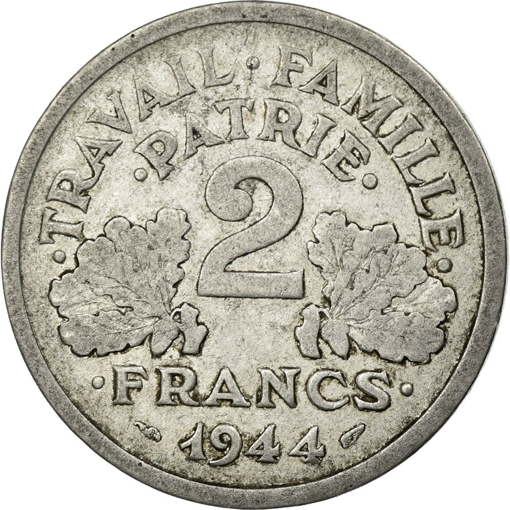 Moneda, Francia, Bazor, 2 Francs, 1944, Castelsarrasin, BC+, Aluminio, KM:904.3