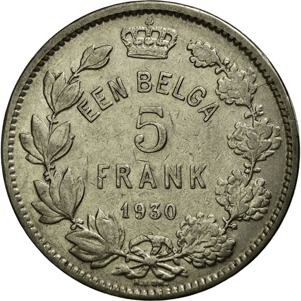 Moeda, Bélgica, 5 Francs, 5 Frank, 1930, VF(30-35), Níquel, KM:98