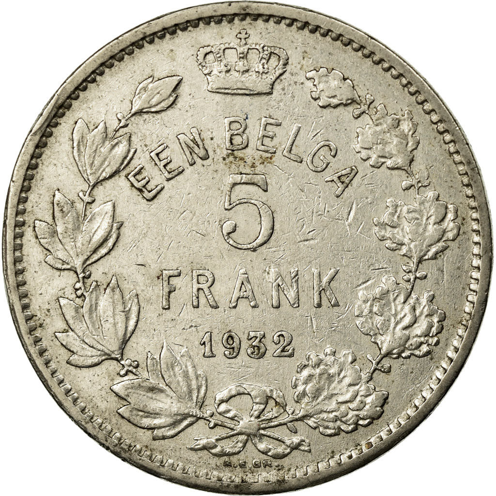 Moeda, Bélgica, 5 Francs, 5 Frank, 1932, VF(30-35), Níquel, KM:98