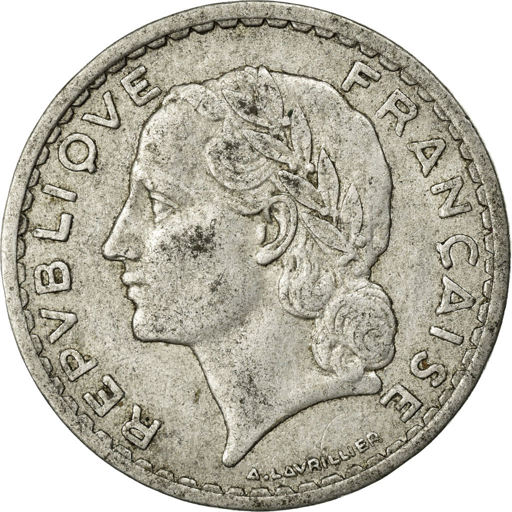 Moneda, Francia, Lavrillier, 5 Francs, 1949, Paris, BC+, Aluminio, KM:888b.1