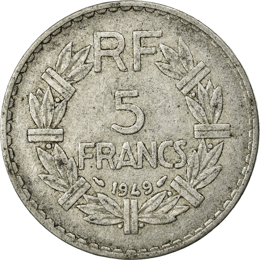 Moneda, Francia, Lavrillier, 5 Francs, 1949, Paris, BC+, Aluminio, KM:888b.1