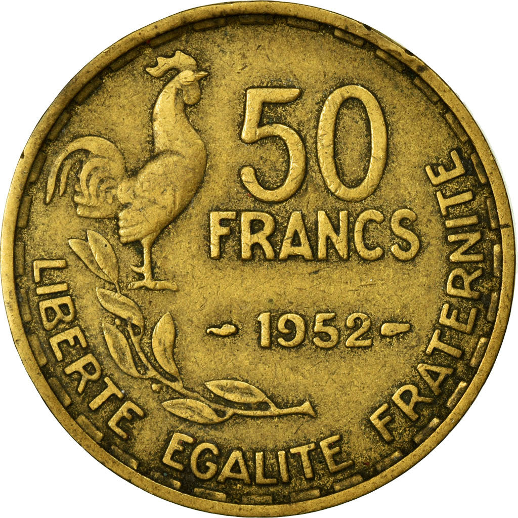 Moeda, França, Guiraud, 50 Francs, 1952, Paris, EF(40-45), Alumínio-Bronze